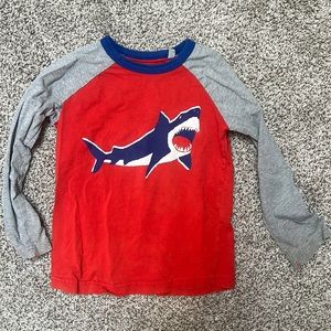 Mini Boden long sleeve red with blue shark grey sleeves